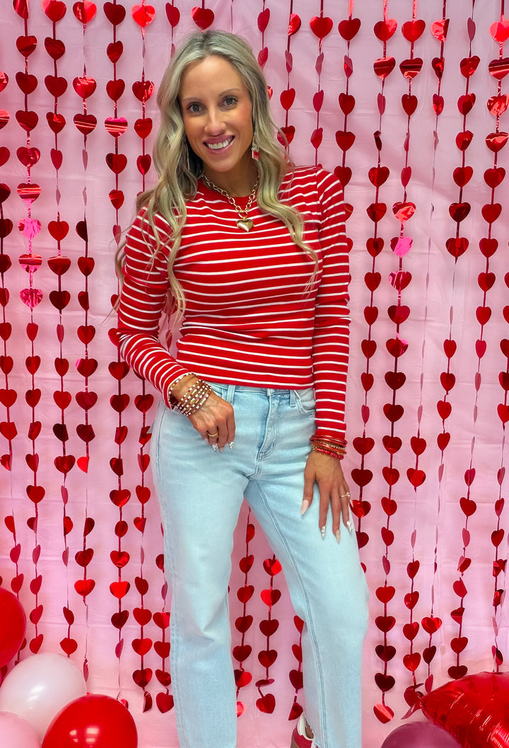 Make Love Last Long Sleeve Crew Neck Stripe Knit Top