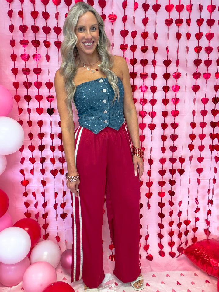 Holiday Track Satin Wide Leg Pants