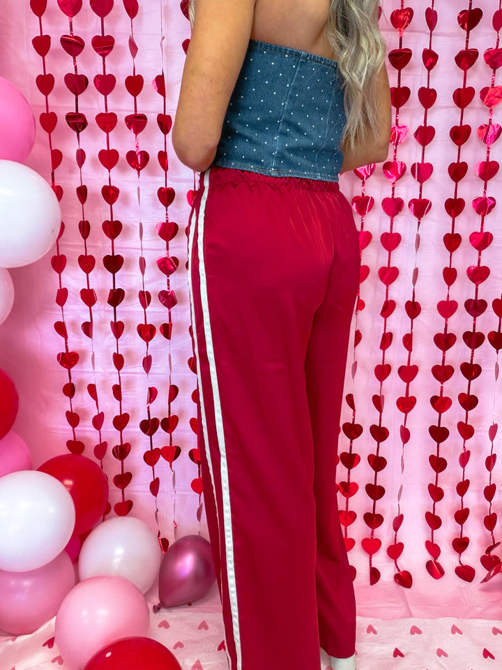 Holiday Track Satin Wide Leg Pants