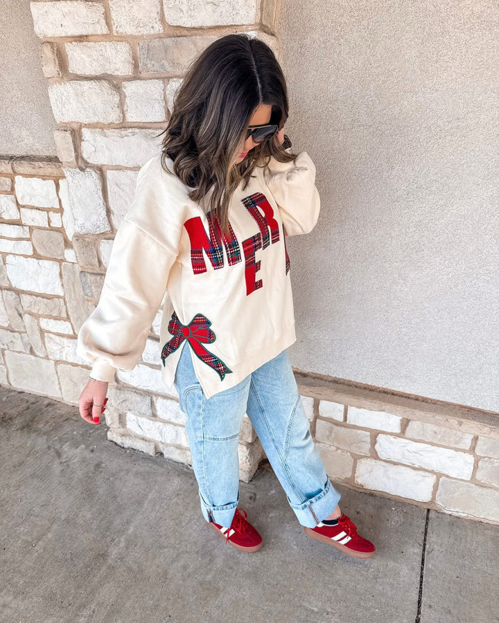 Merry Plaid Bow Sweatshirt