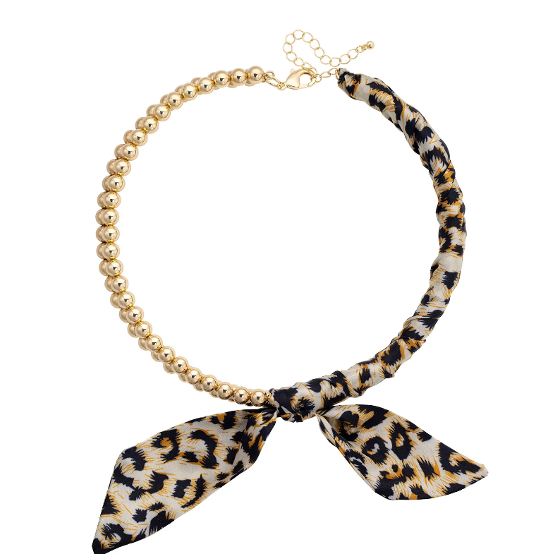 Maia Ball Bead Scarf Necklace Leopard