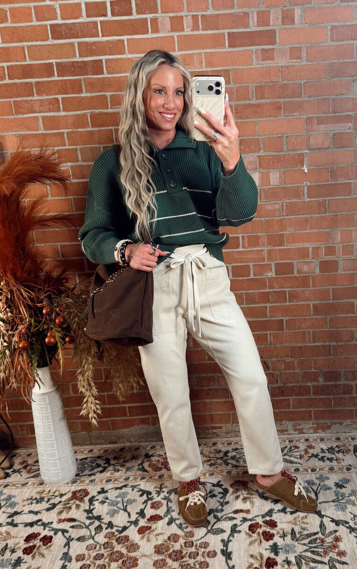 Total Ease Button Up Stripe Sweater