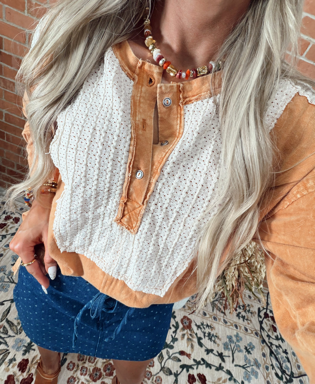 Butter Scotch Wave Knit Henley Top