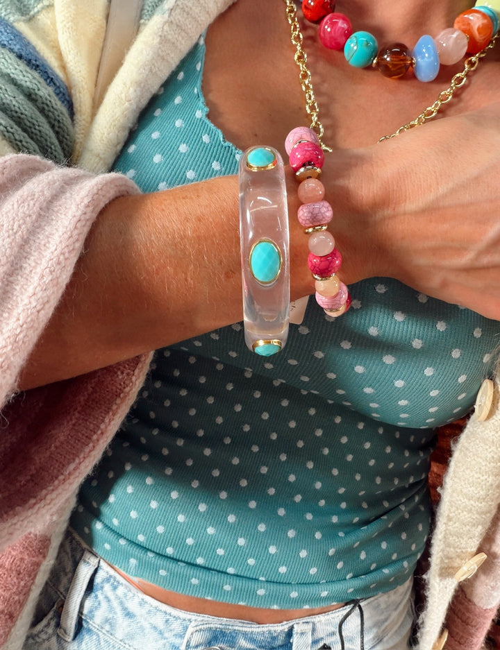 Sienna Stone Resin Bangle - Clear/Turquoise