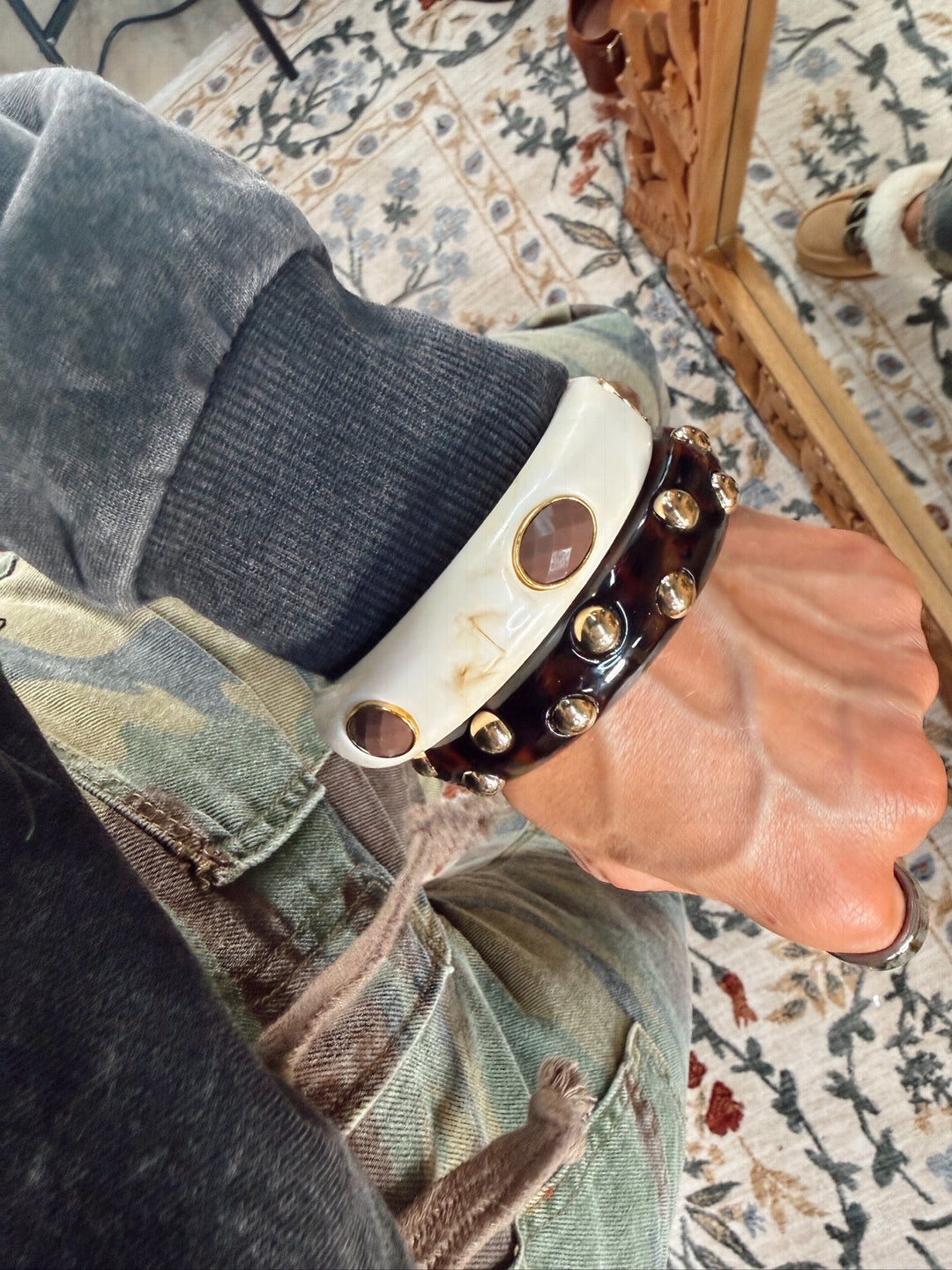 Sienna Stone Resin Bangle - Ivory