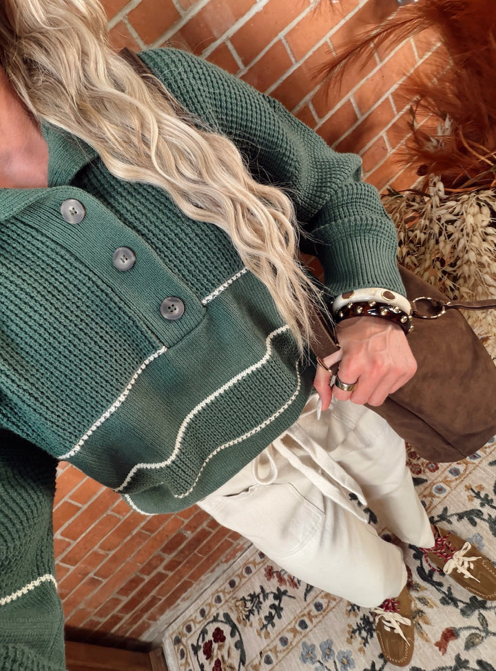 Total Ease Button Up Stripe Sweater