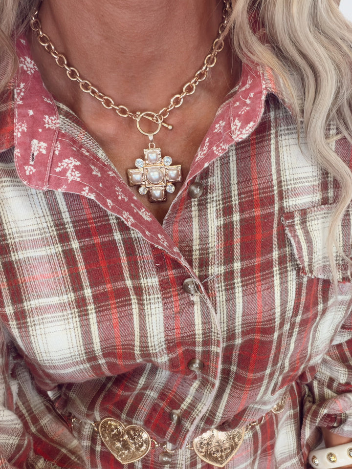 Regal Pearl Cross Necklace