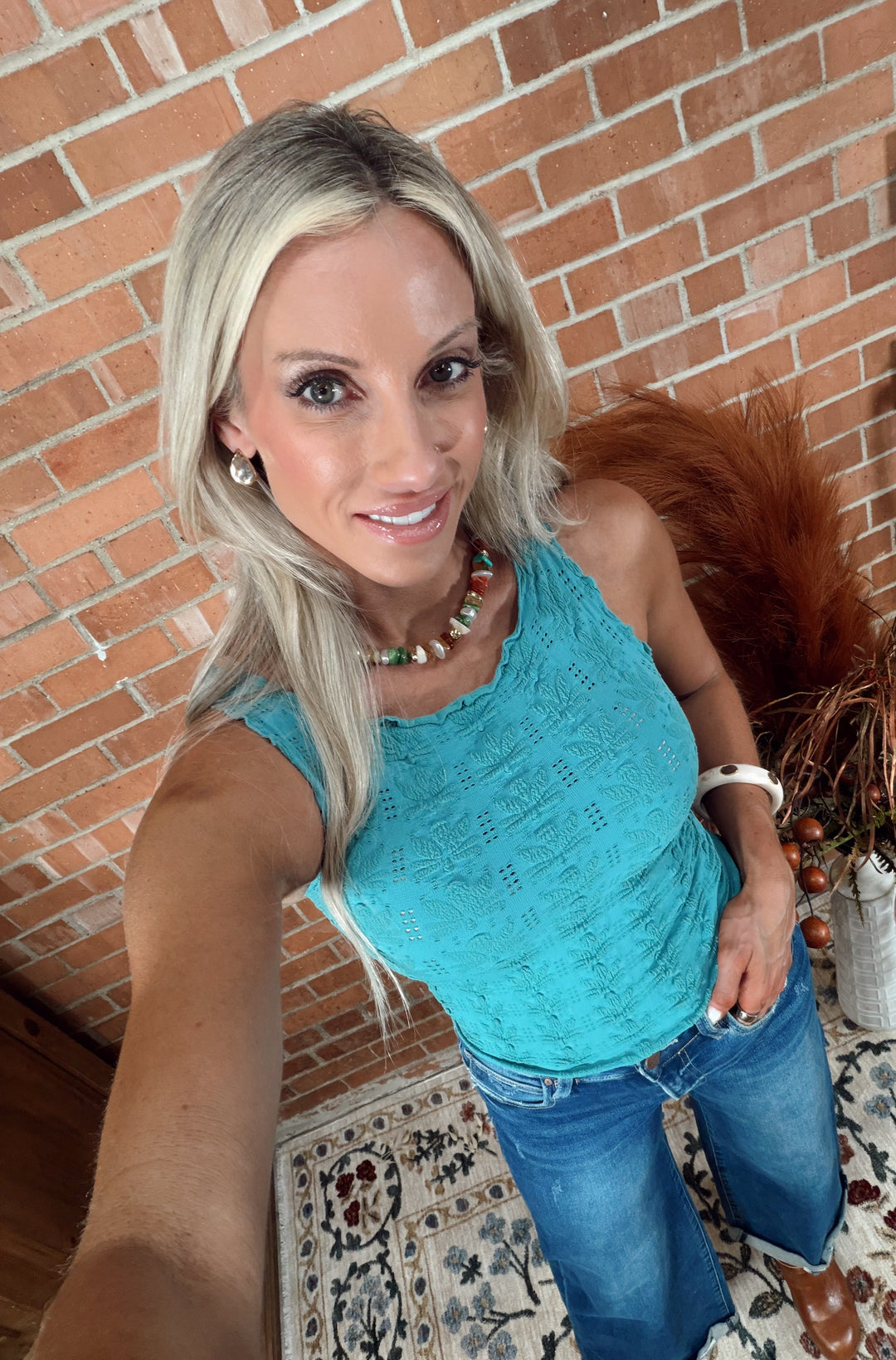 Petal Pop Textured Tank - Dusty Teal