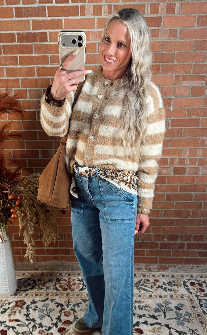 Mocha Choca Latte Brushed Striped Cardigan