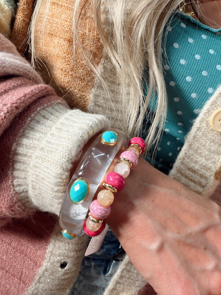 Sienna Stone Resin Bangle - Clear/Turquoise