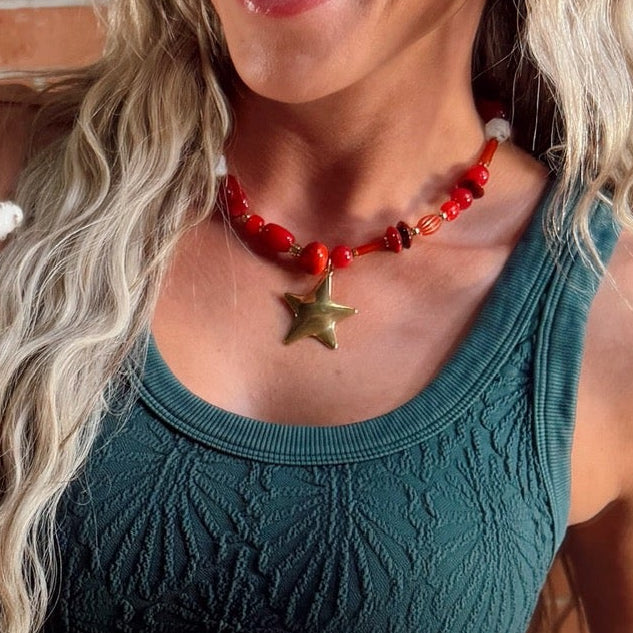 Shine On Star Necklace - Red