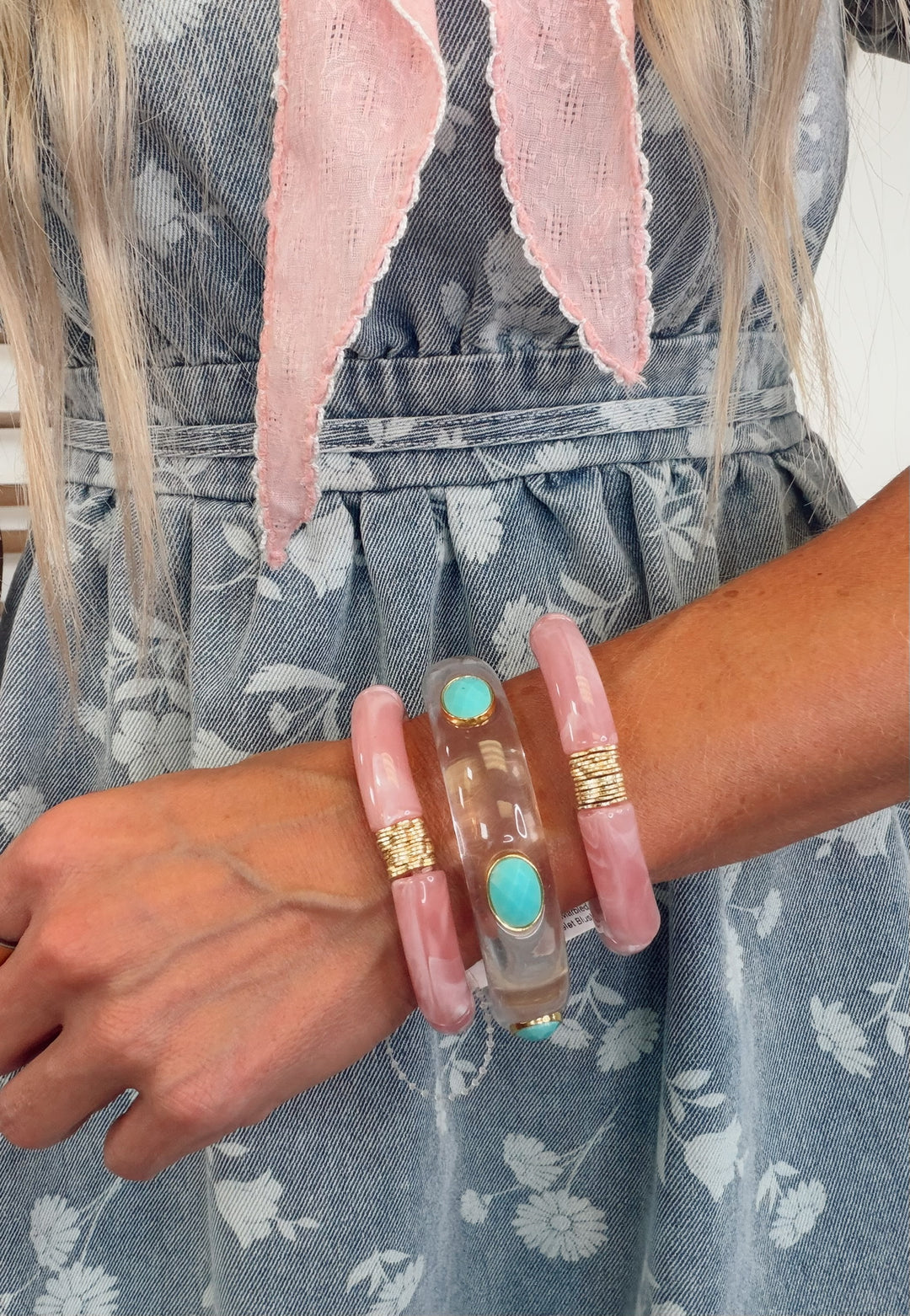 Sienna Stone Resin Bangle - Clear/Turquoise