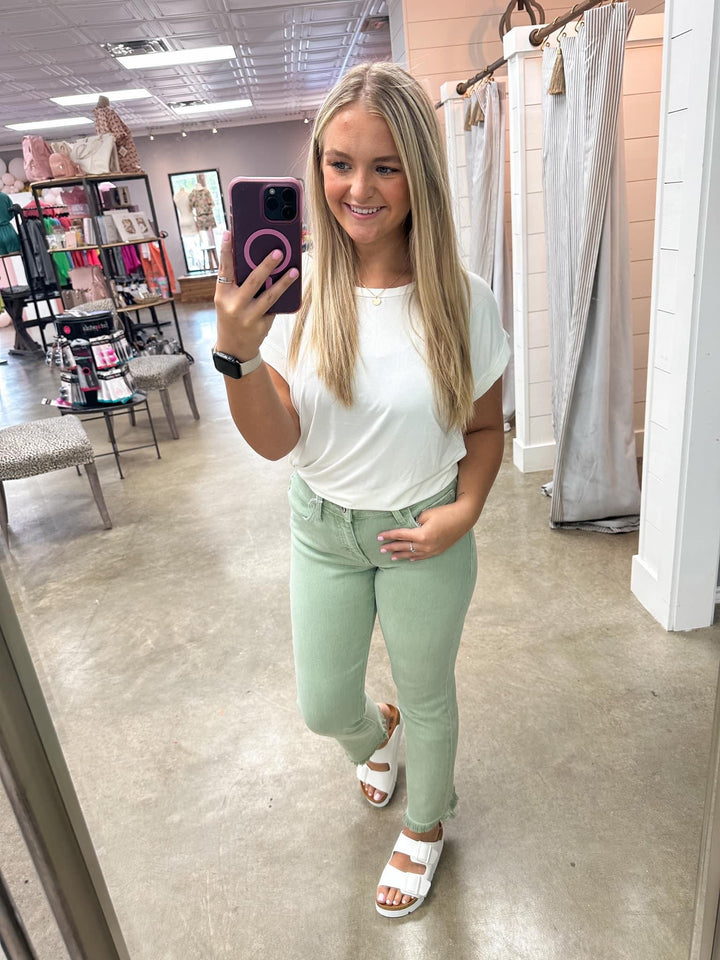 Nicole Mid Rise Slim Straight Pants