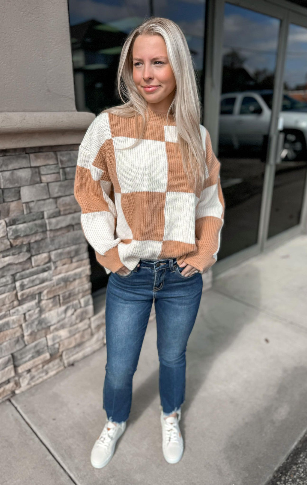 Veronica Checkered Sweater Top