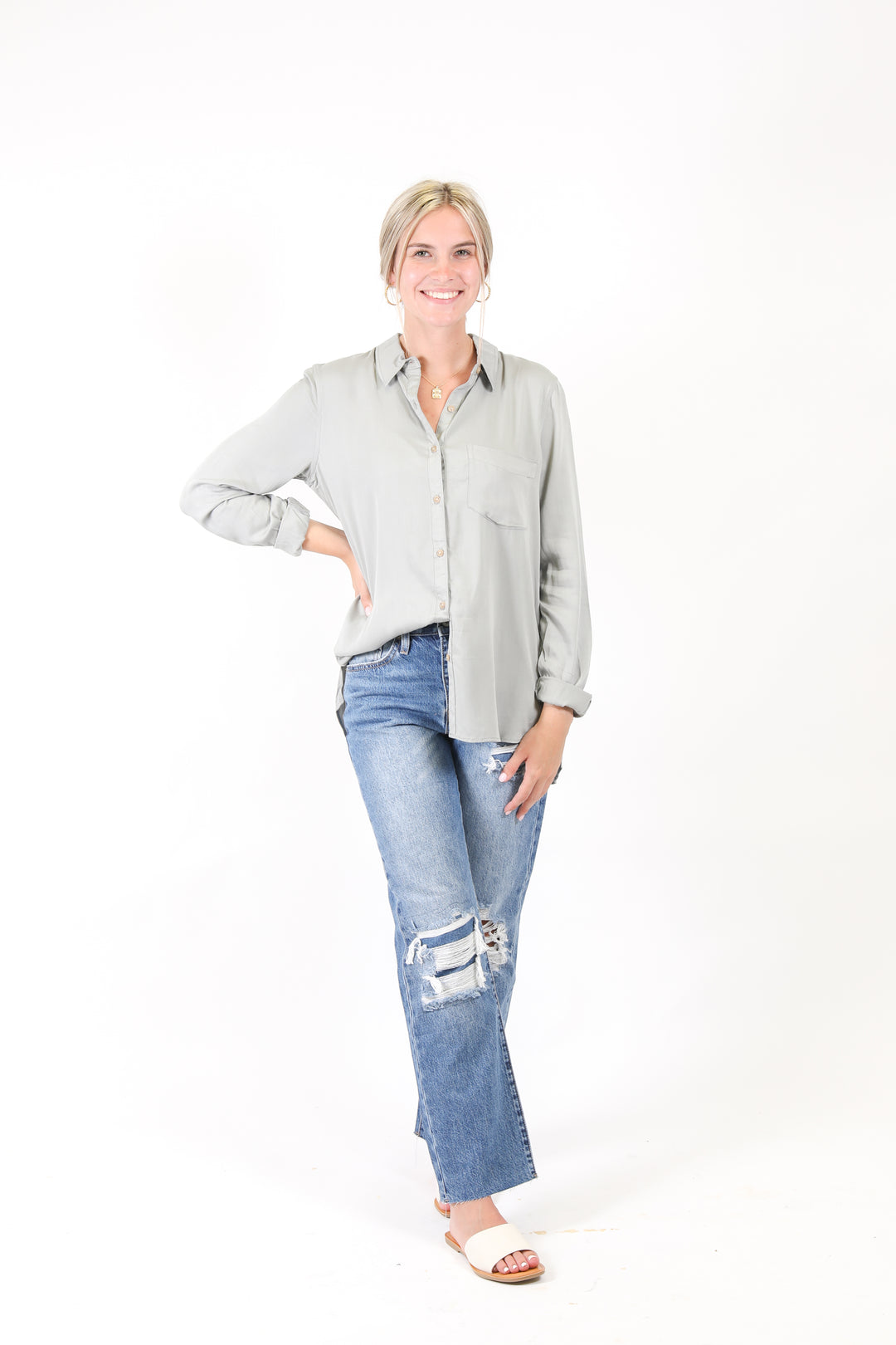 Higher Expectations Button Down Top