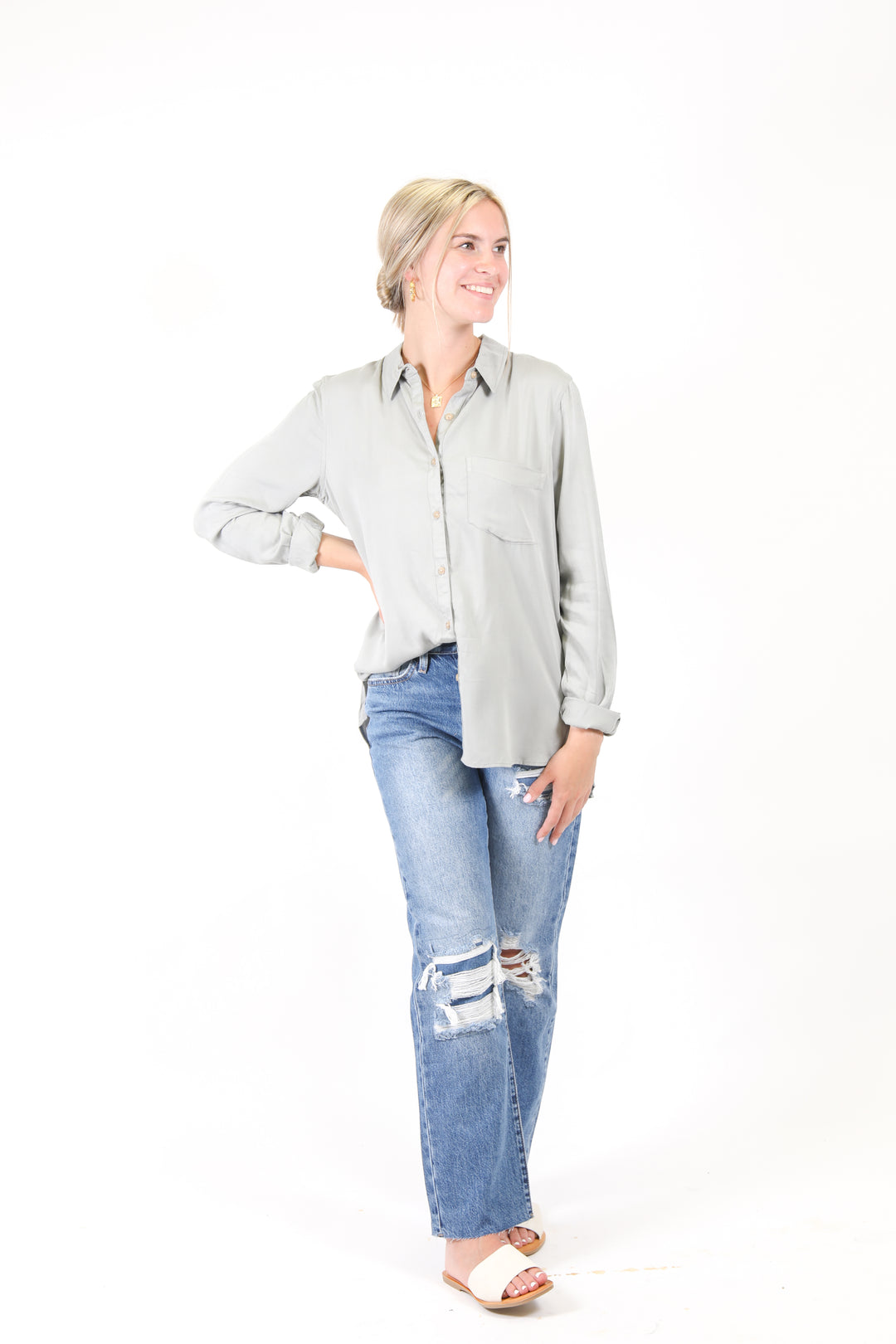 Higher Expectations Button Down Top