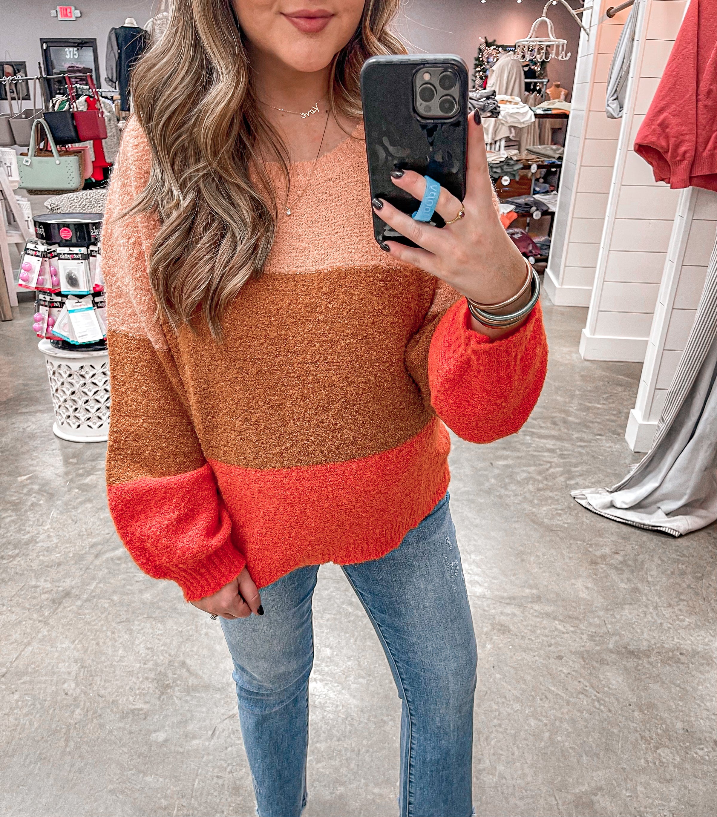 Fall Color Block Sweater - Orange