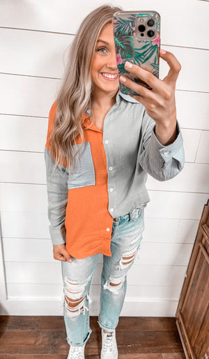 Perfect Patchwork Button Down Top