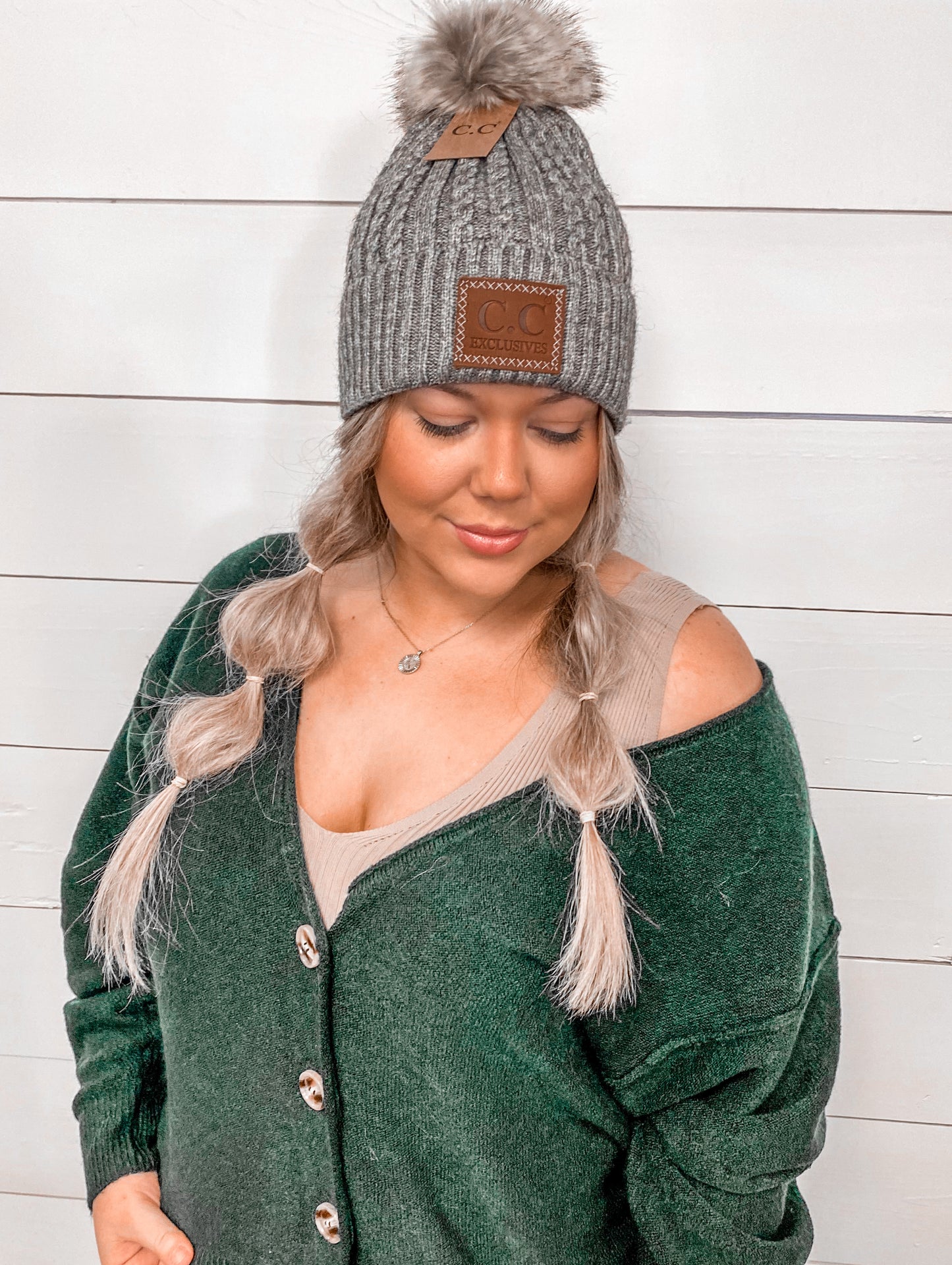 CC Cable Knit Pom Beanie