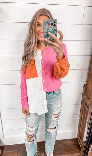 Perfect Patchwork Button Down Top